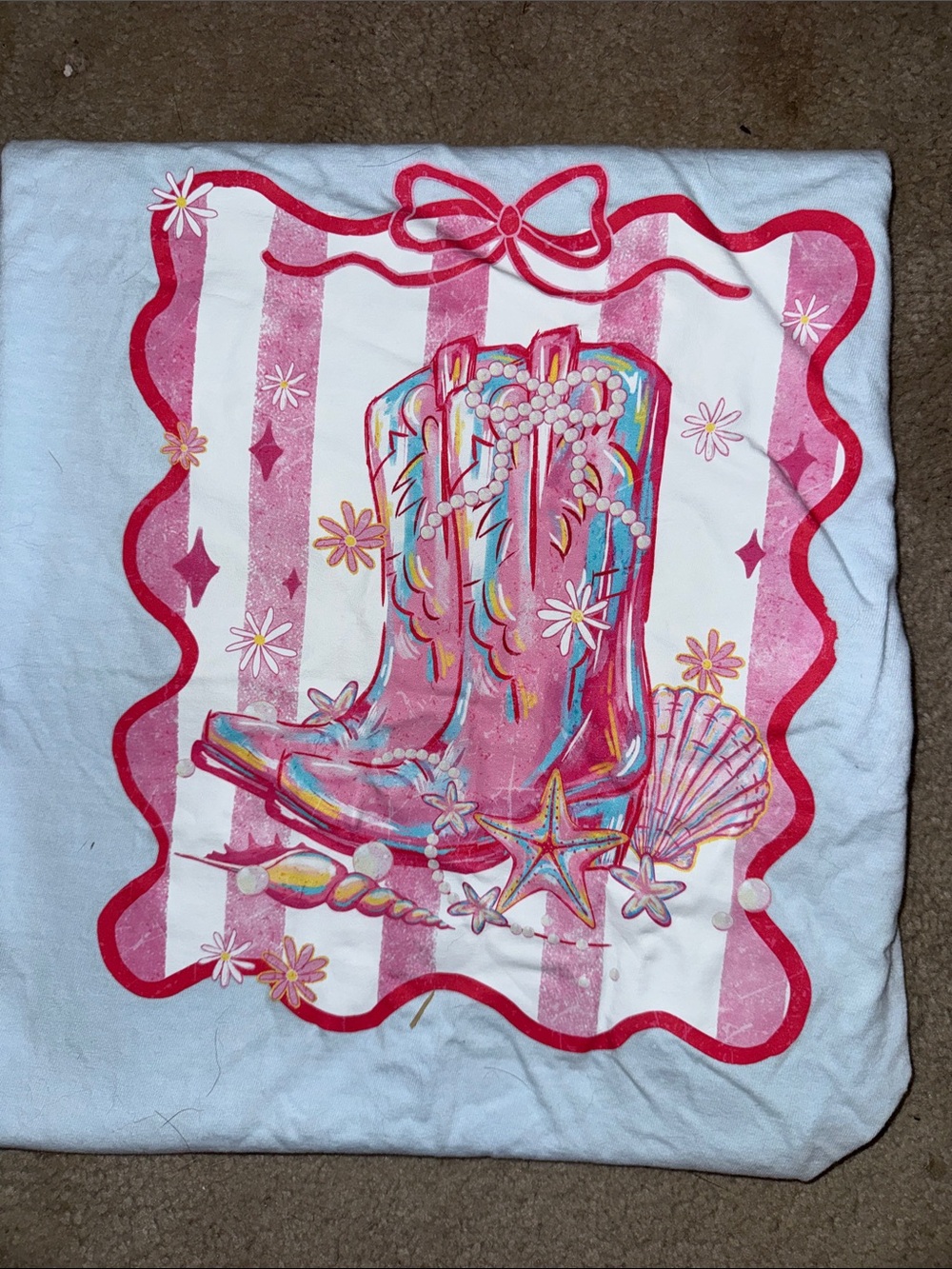 Comfort Colors Light Blue Tee with Pink Graphic Cowboy Boots